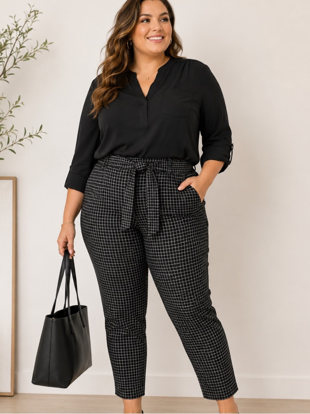 NWT Jules & Leopold Black White Windowpane Pull On Ankle Pants 1X